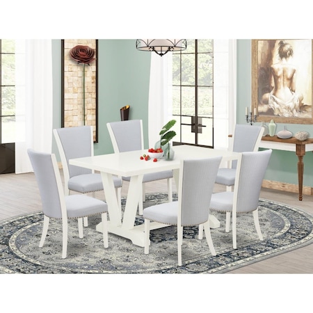 East West Furniture 7 Piece V-Style Dining Table Set - Linen White V026VE005-7